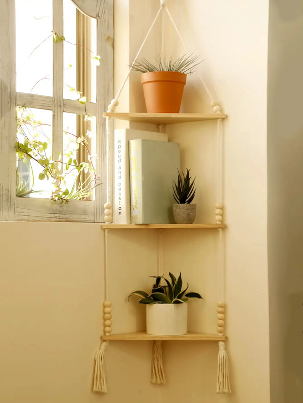Prateleira Flutuante Boho Artesanal – Estilo Pastoral e Elegância Natural