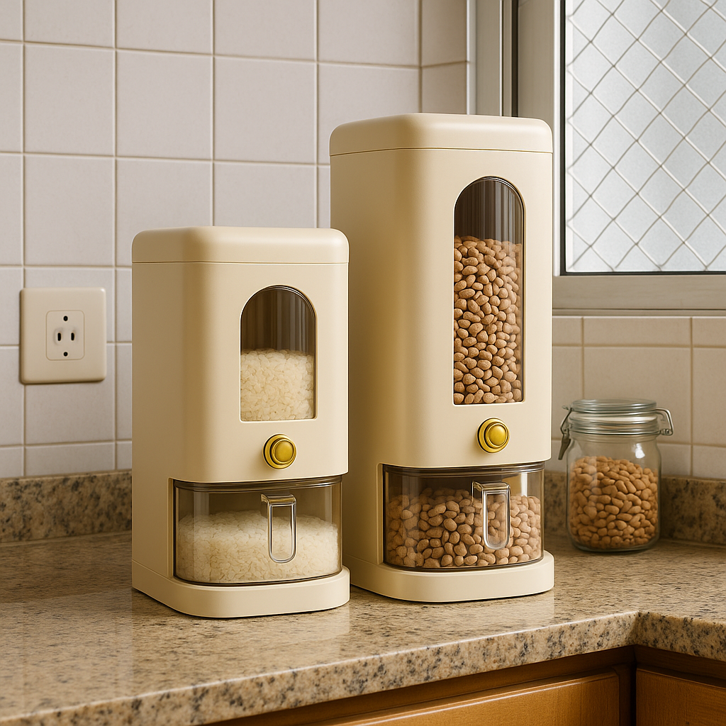 Dispensador Automático de Cereais 5kg, com vedação hermética para manter os grãos frescos e protegidos contra umidade e contaminação..