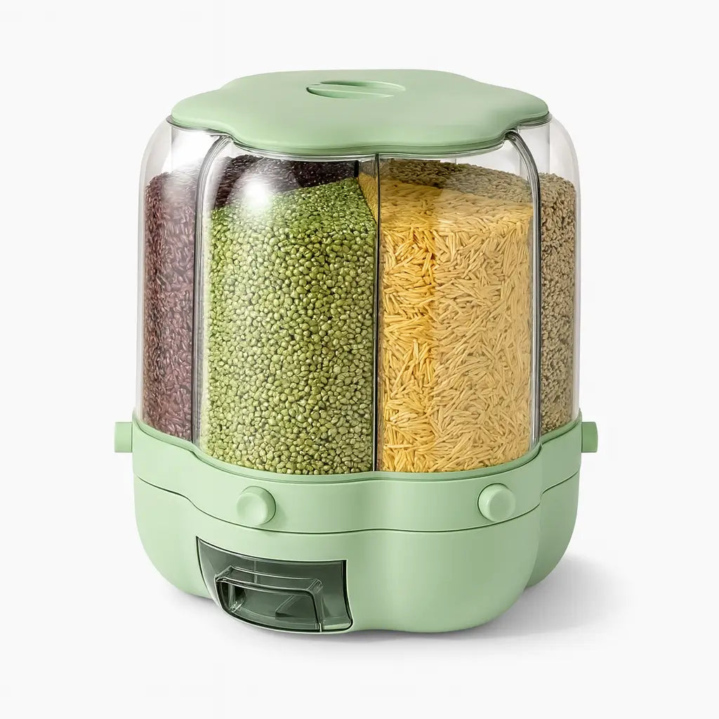 Dispensador de Cereais Rotativo Selado, uma solução sustentável e reutilizável que ajuda a reduzir o uso de materiais descartáveis.