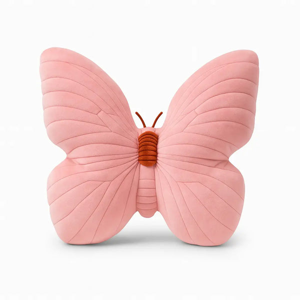 Almofada Decorativa em Veludo - Formato Borboleta na cor rosa, perfeita para adicionar charme ao ambiente.