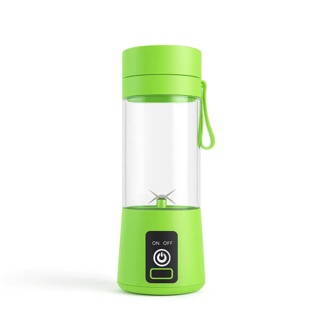 Liquidificador portátil USB mostrando sua funcionalidade em movimento, ideal para o dia a dia.
