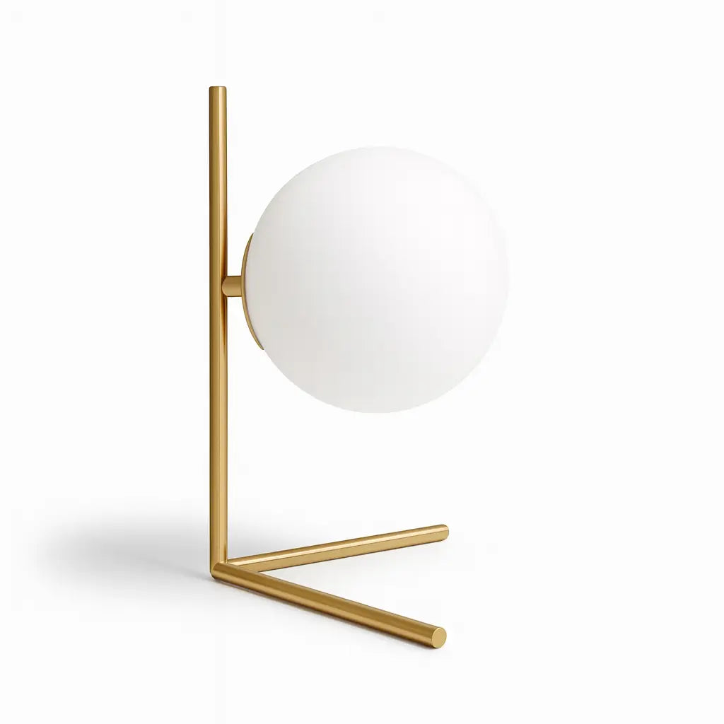 Luminária Nordic Gold emitindo luz branca quente, criando um ambiente aconchegante e elegante.