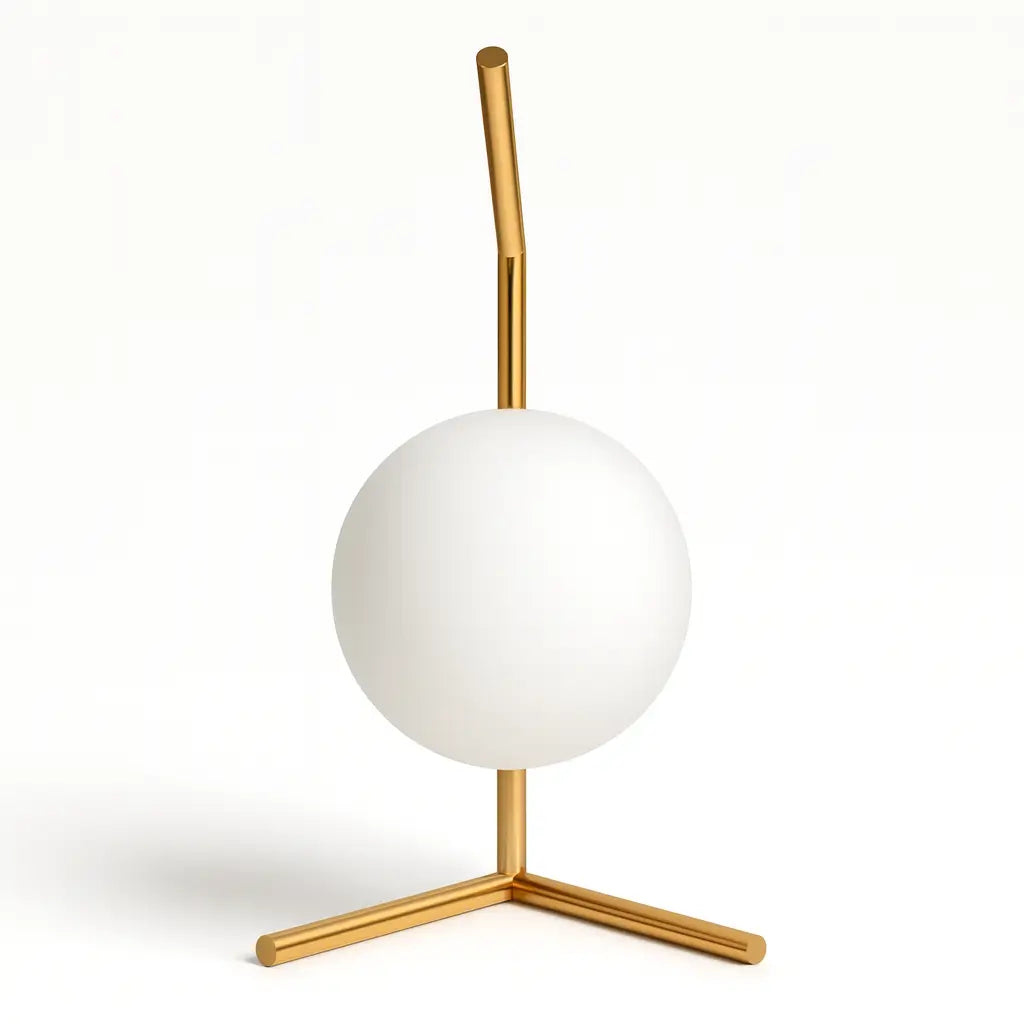 Luminária Nordic Gold acesa à noite, criando uma atmosfera acolhedora e relaxante.