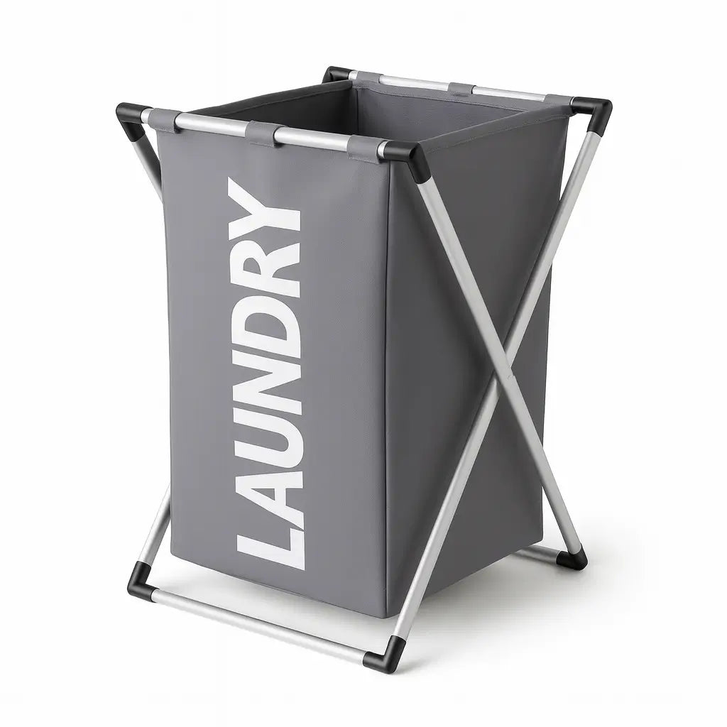 Cesto triplo dobrável para lavanderia com estrutura prática, fácil de montar e guardar