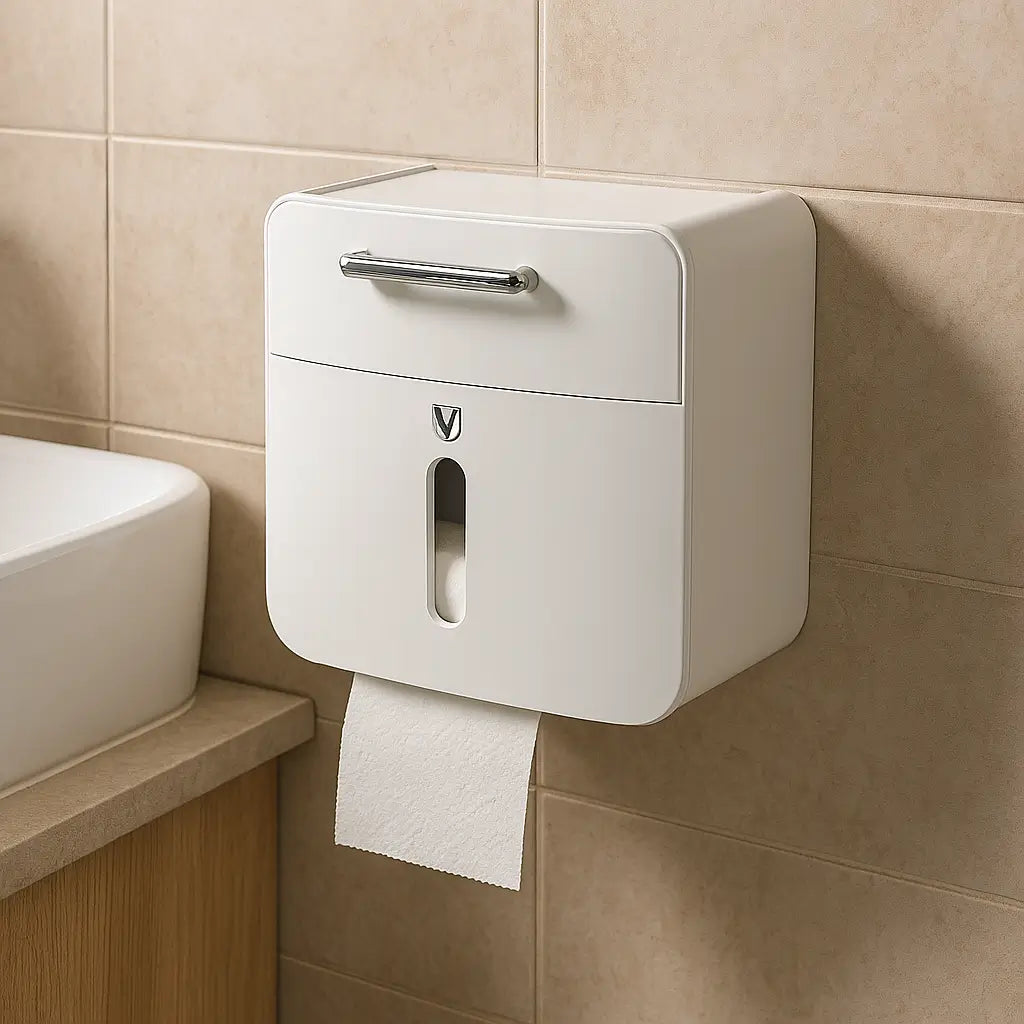 Suporte de toalha de papel com adesivo resistente para instalação segura e uso diário conveniente