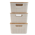 Kit 3 Caixas Organizadoras 4L Brancas com Tampa de Bambu — 24x19x10,5cm