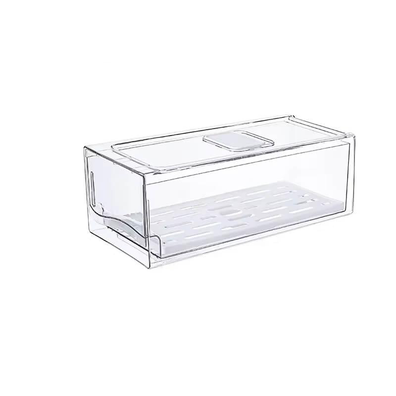 Caixa Organizadora Transparente para Geladeira, compacta e fácil de limpar, perfeita para manter a higiene e a ordem na sua cozinha.