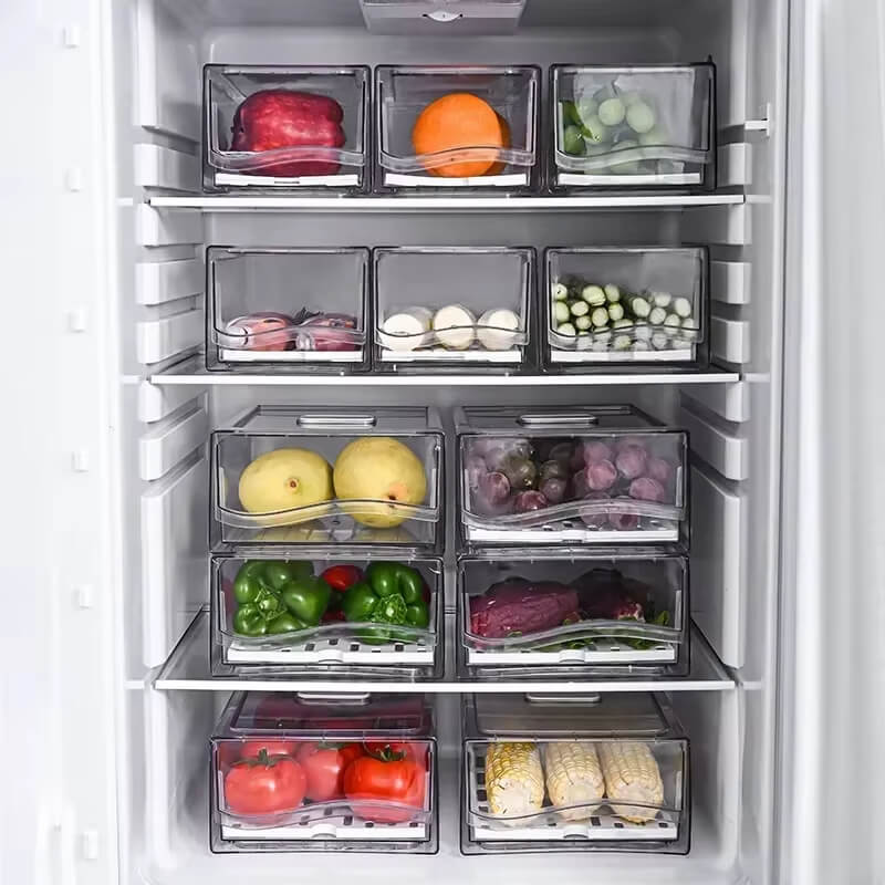 Caixa Organizadora Transparente para Geladeira 30x20x11 cm, perfeita para otimizar o armazenamento de vegetais, frutas e laticínios.