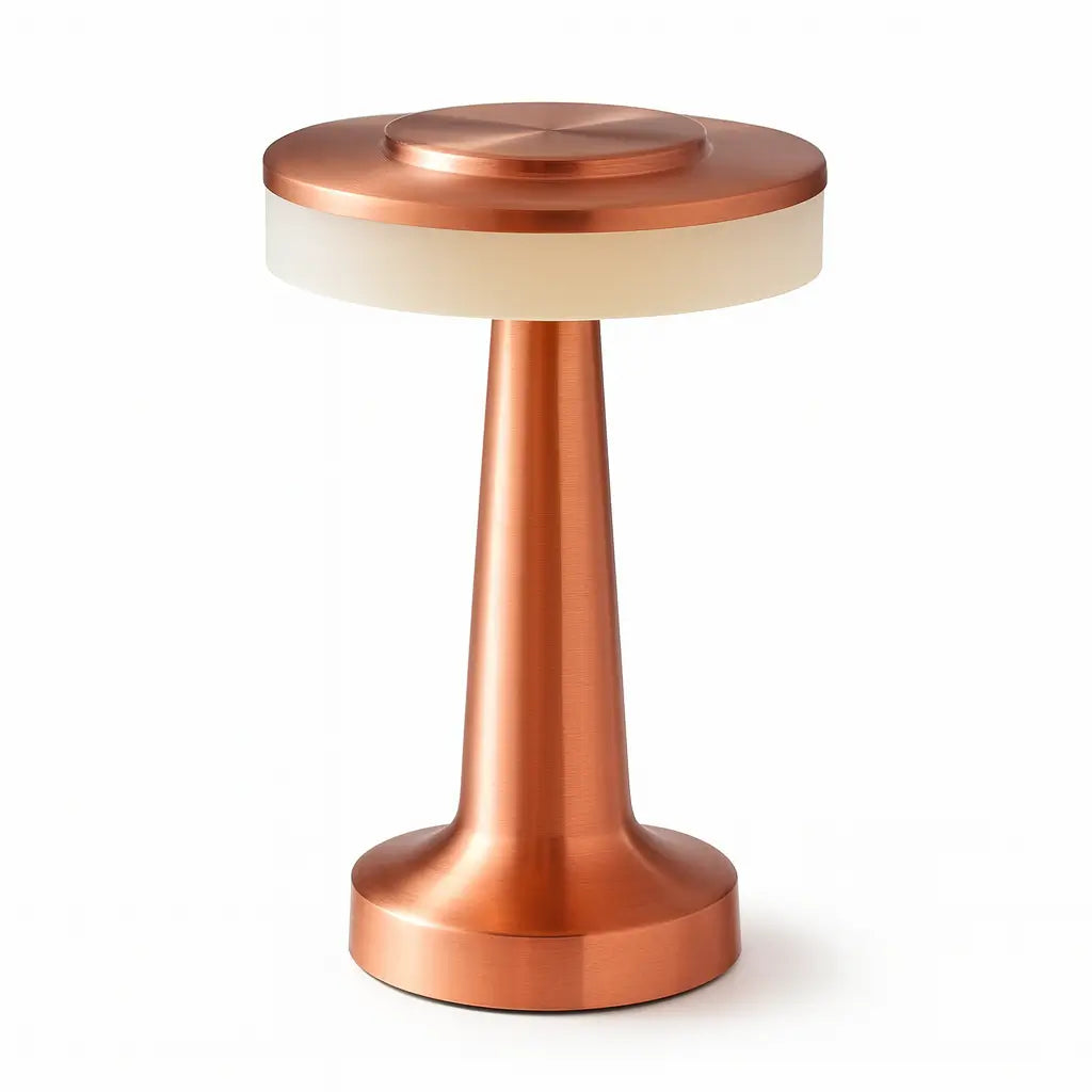 Detalhe do acabamento em metal com processo de galvanização do Candeeiro Retro USB LED, evidenciando seu charme vintage e durabilidade.