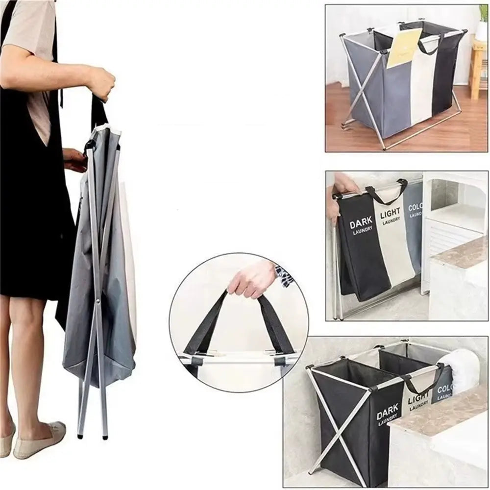 Cesto de lavanderia triplo compacto e resistente, ideal para ambientes pequenos e organização eficiente
