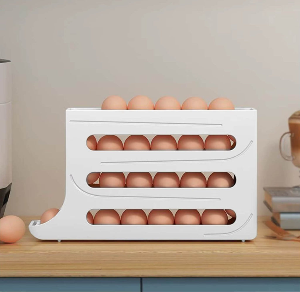 Dispensador Automático de Ovos com capacidade para 30 ovos, perfeito para economizar espaço e manter a organização.