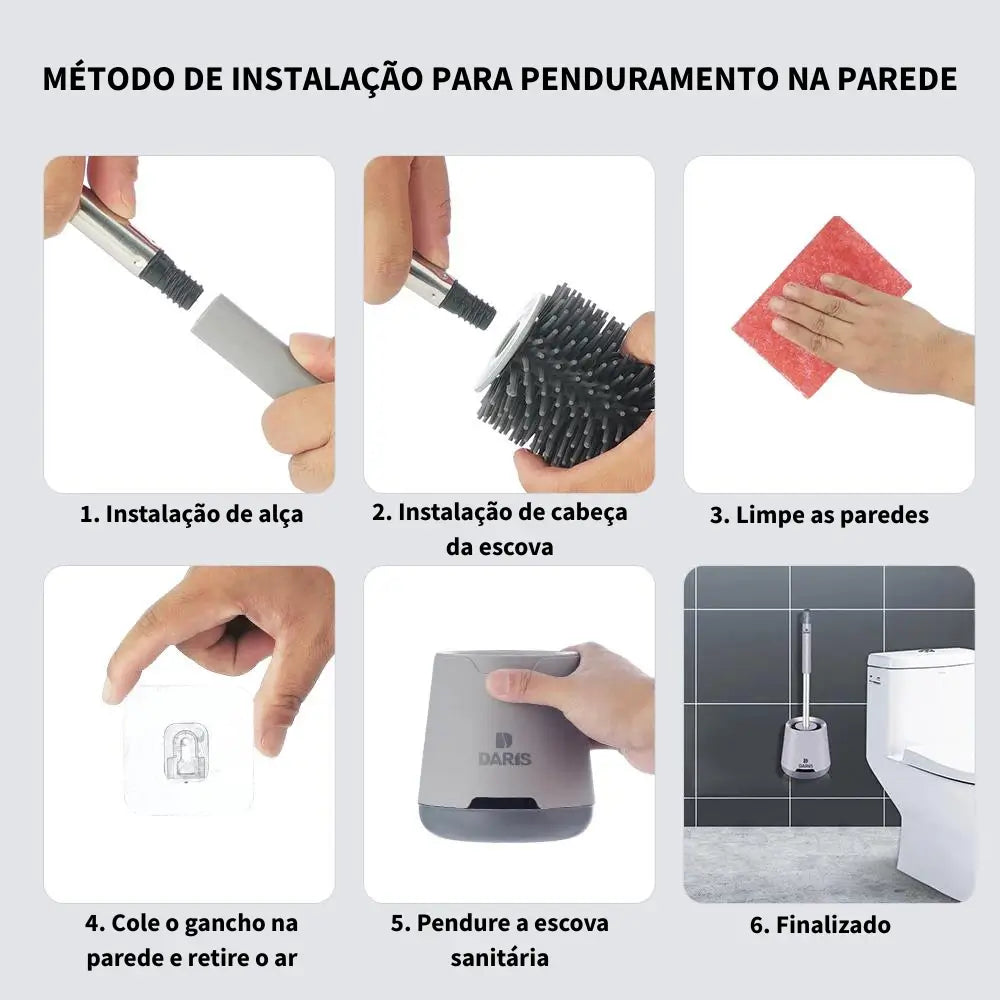 Escova sanitária cabo longo com design prático que facilita a higiene do banheiro