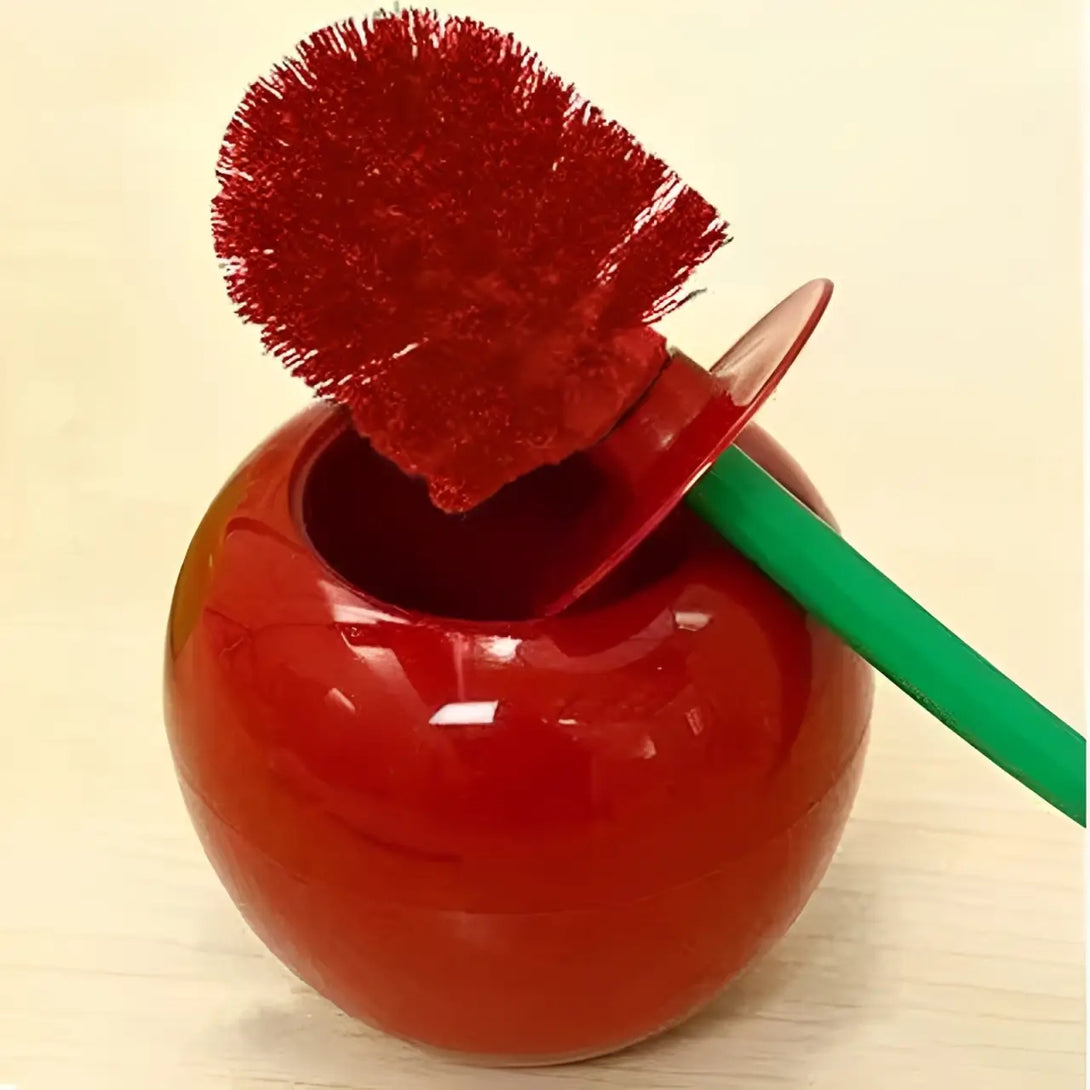 Escova sanitária decorativa em formato de cereja, funcionalidade aliada a um toque lúdico