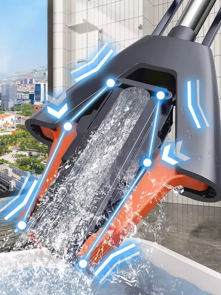 Esfregão de algodão com drenagem automática e cabo ajustável para tornar a limpeza mais confortável