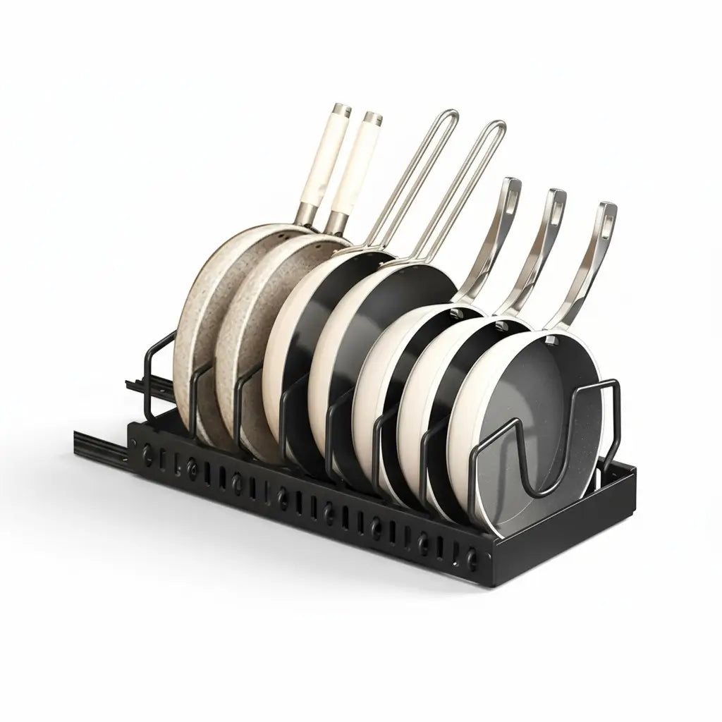 Organizador deslizante para panelas e tampas, preto