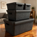 Kit 4 Caixas Organizadoras com Tampa Empilháveis Design Juta — 1,8L, 5L e 15L