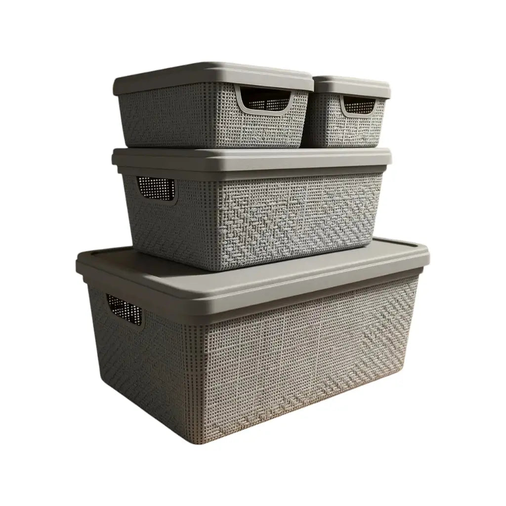 Kit 4 Caixas Organizadoras com Tampa Empilháveis Design Juta — 1,8L, 5L e 15L