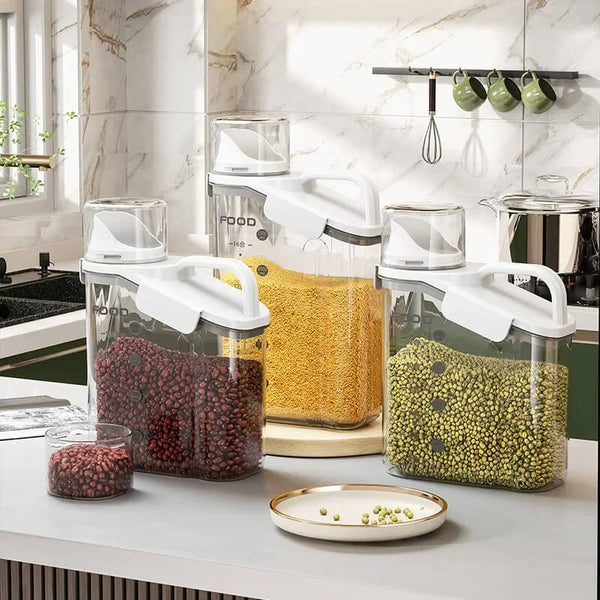 Jarra Hermética Multiuso com design elegante, perfeita para organizar alimentos na cozinha.