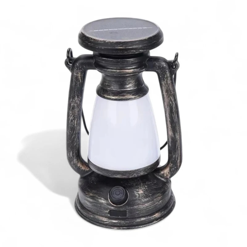 Lanterna portátil com três modos de iluminação: luz de vela, luz quente e luz branca, ajustáveis para diferentes necessidades.