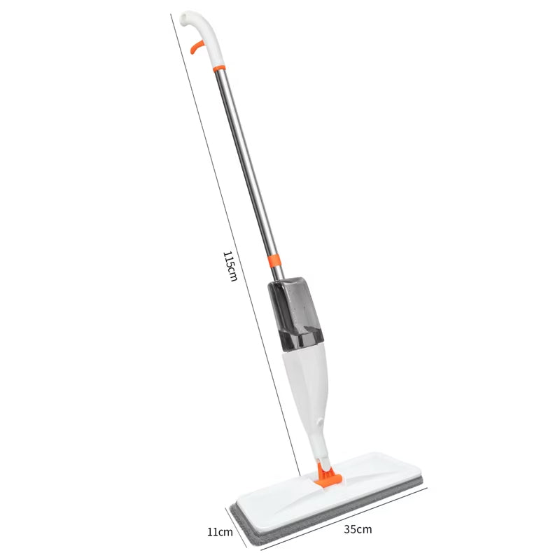 Mop spray de microfibra econômico que consome menos água e produto, garantindo limpeza eficaz