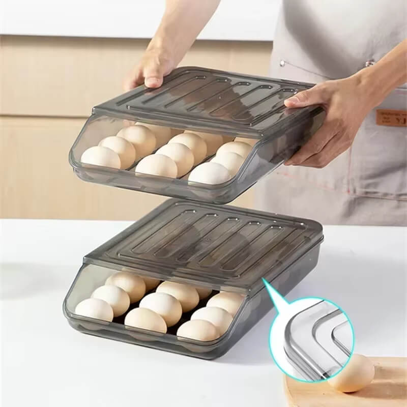 Organizador Empilhável para Ovos disponível nas opções de 1, 2 ou 3 suportes, ideal para diferentes quantidades de ovos.