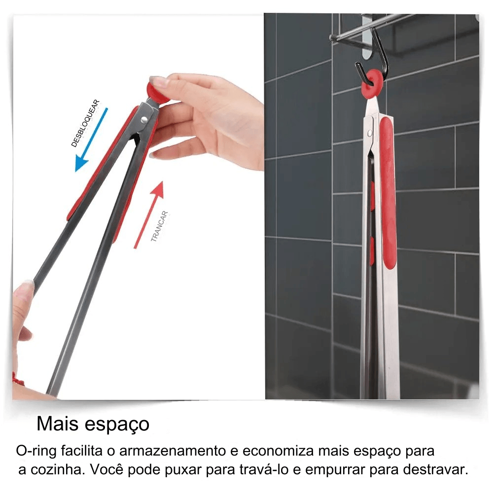 Pinça de cozinha em inox com ponta de precisão para manuseio delicado de alimentos