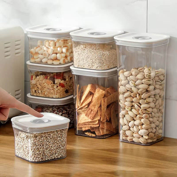 Pote Hermético para Alimentos e Grãos com design transparente, ideal para armazenar alimentos frescos.