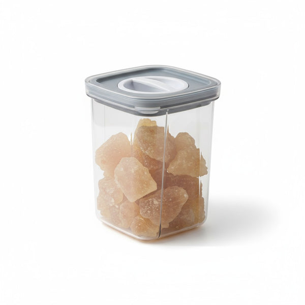 Pote Hermético Transparente com toque moderno da vedação cinza, ideal para cozinhas elegantes.
