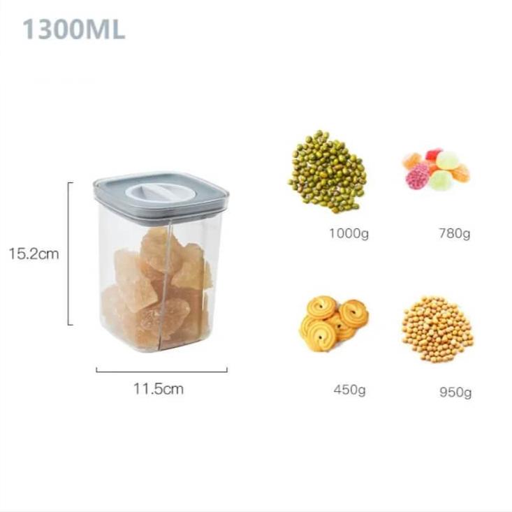 Pote Hermético Transparente com toque moderno da vedação cinza, ideal para cozinhas elegantes.