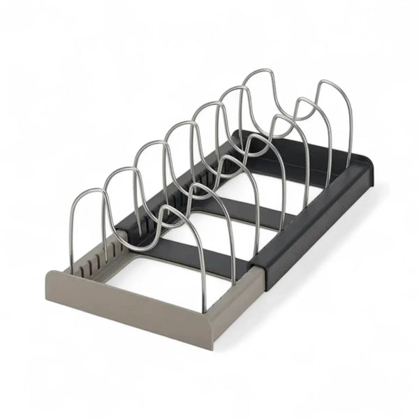 Rack de armazenamento expansível com design funcional para organização prática.