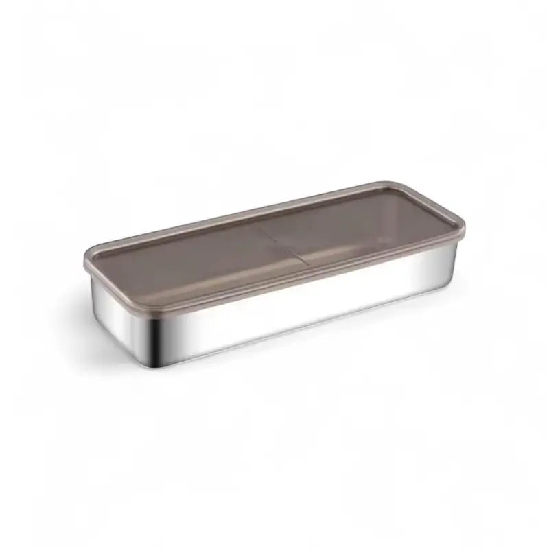 Recipiente de Aço Inox para Armazenamento de Alimentos, perfeito para alimentos como massas, bacon e vegetais frescos.