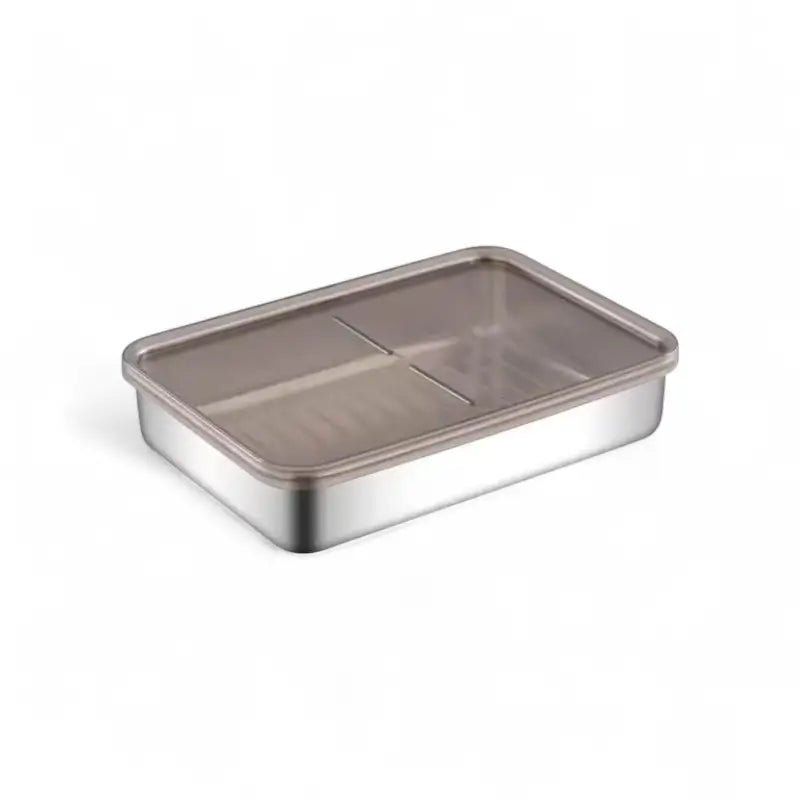 Comparação entre Recipiente de Aço Inox e recipientes tradicionais, destacando a vedação hermética e conservação superior dos alimentos.