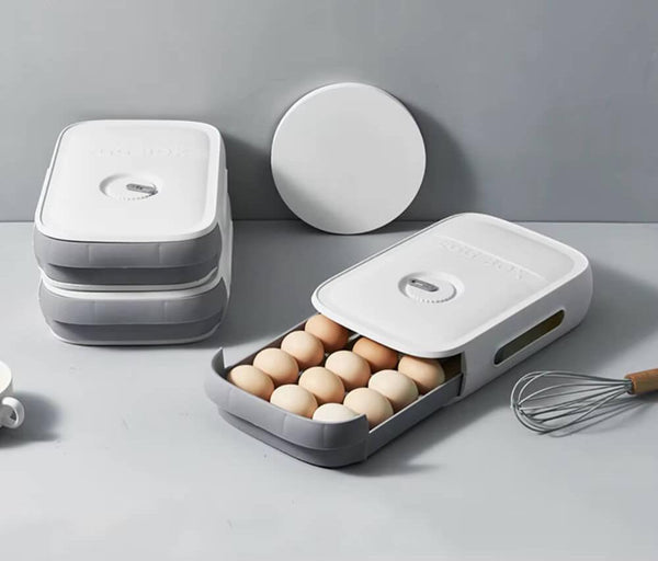 Suporte de Ovos Empilhável com Gaveta, ideal para organizar ovos de forma prática e eficiente na sua cozinha.