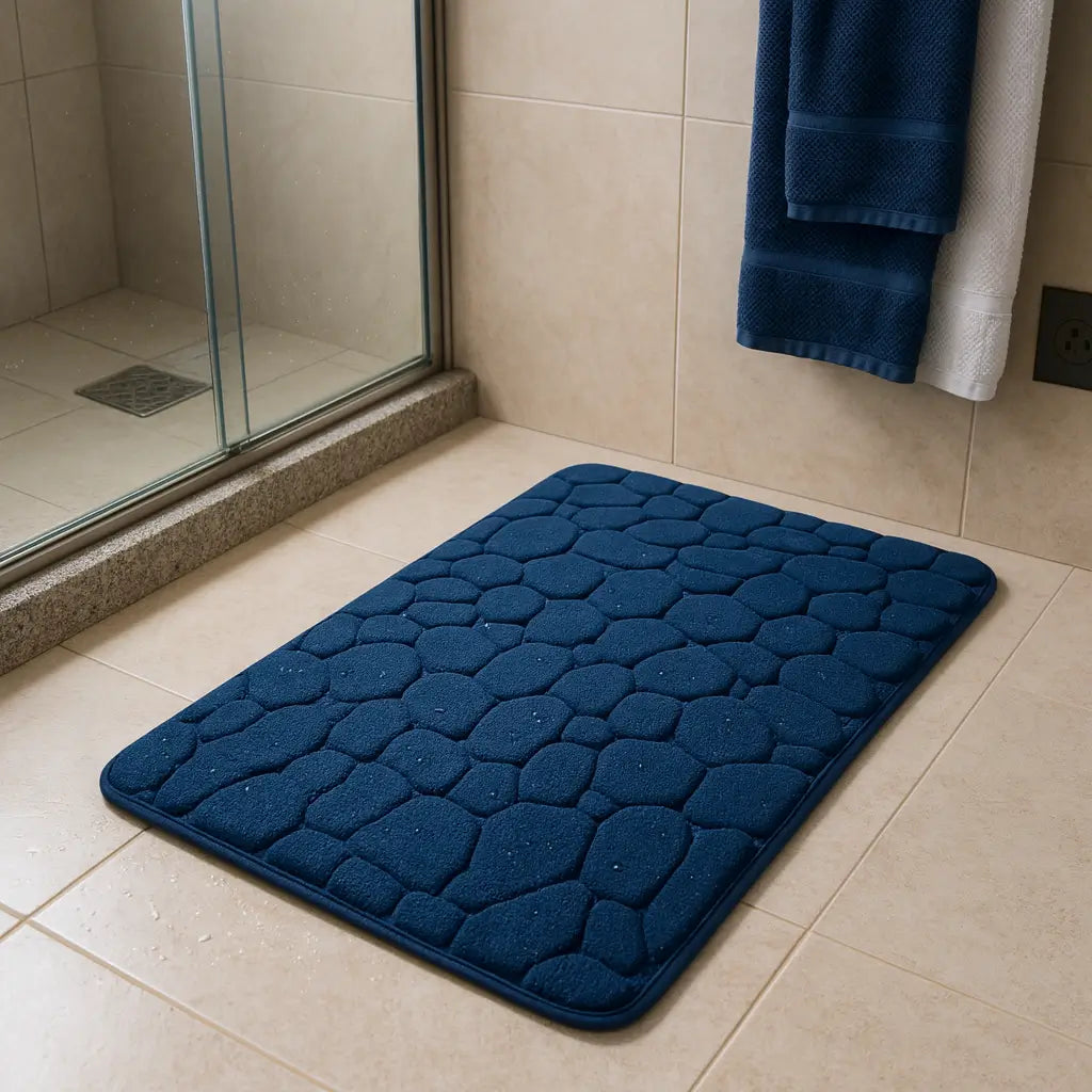 Tapete de banheiro 3D texturizado de toque suave, garantindo conforto e elegância ao ambiente