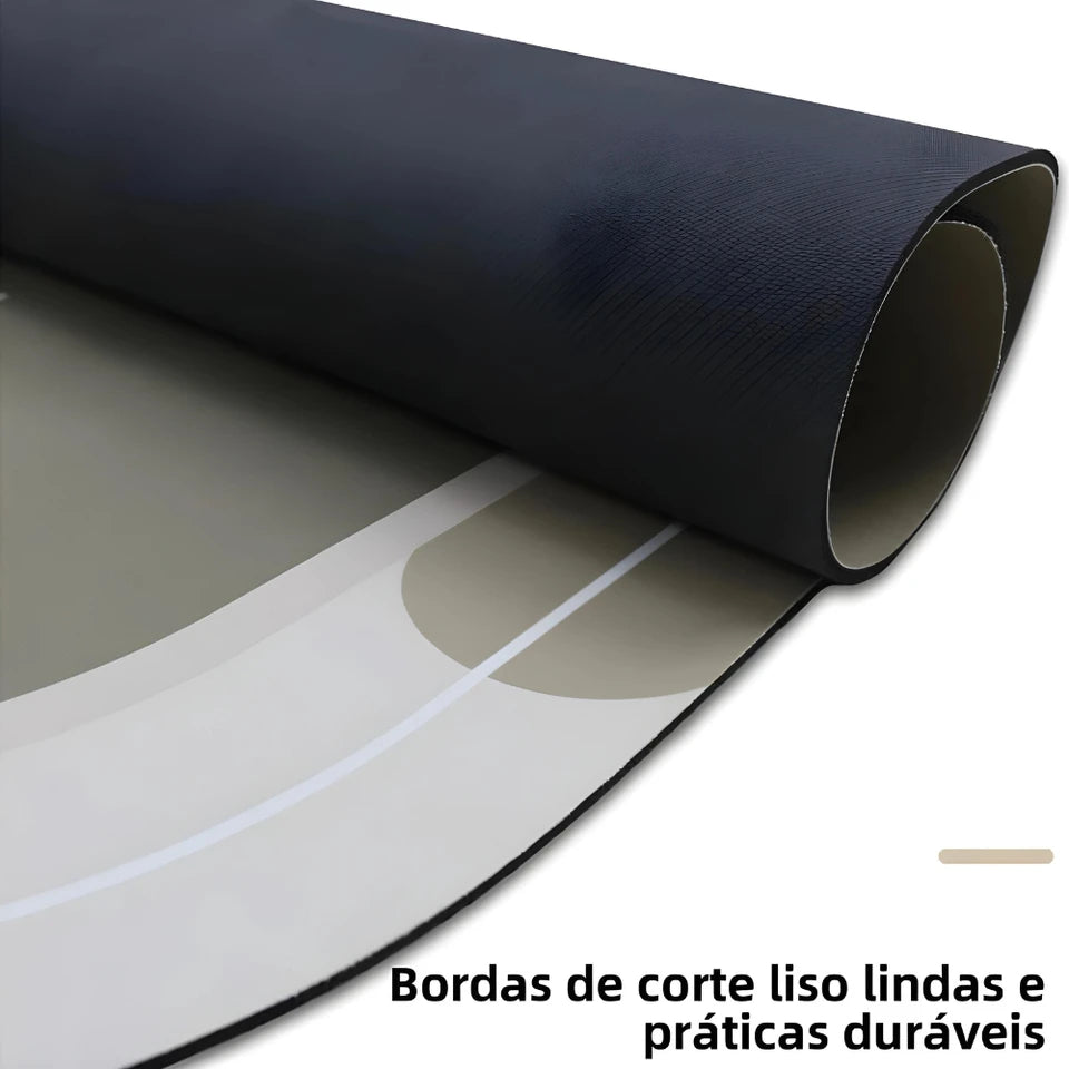 Tapete oval antiderrapante com alta absorção, mantendo o piso seco e protegendo contra escorregões