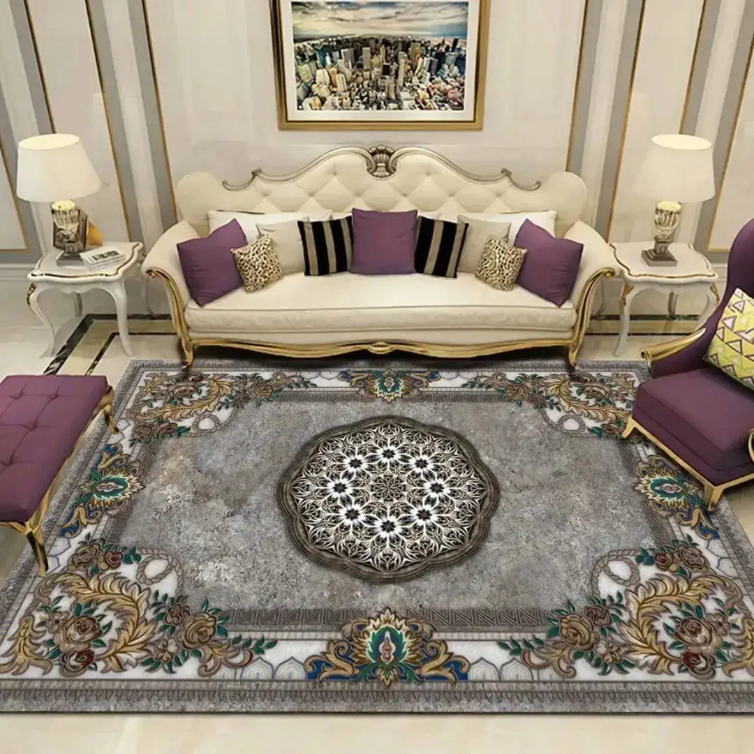 Composição harmoniosa de decoração com o Tapete Europeu como destaque.